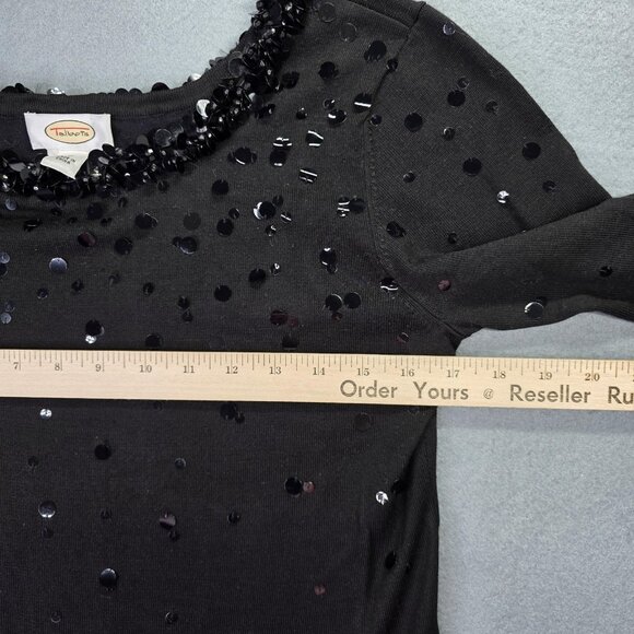 Talbots Sweater Women M Black Beaded Sequin Silk Blend Hollywood Glam Holiday - Picture 8 of 11